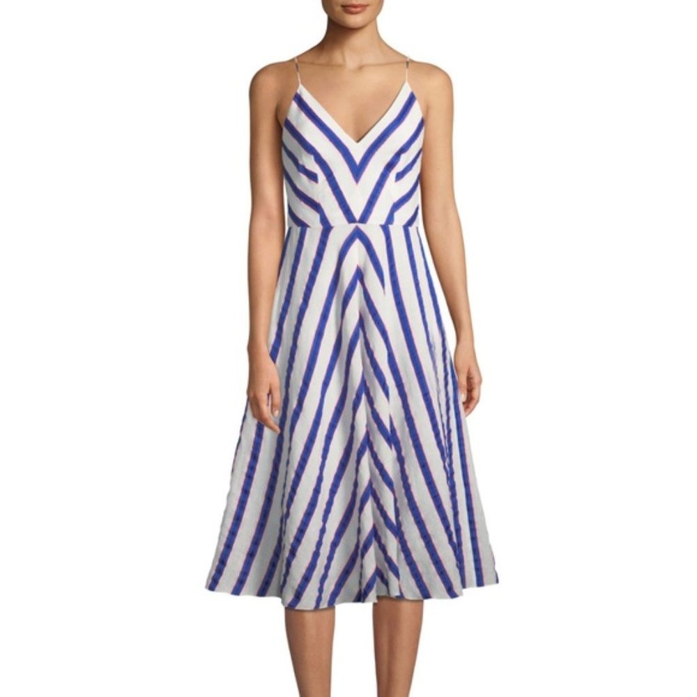 Milly Monroe Chevron Linen-Stretch Midi Dress